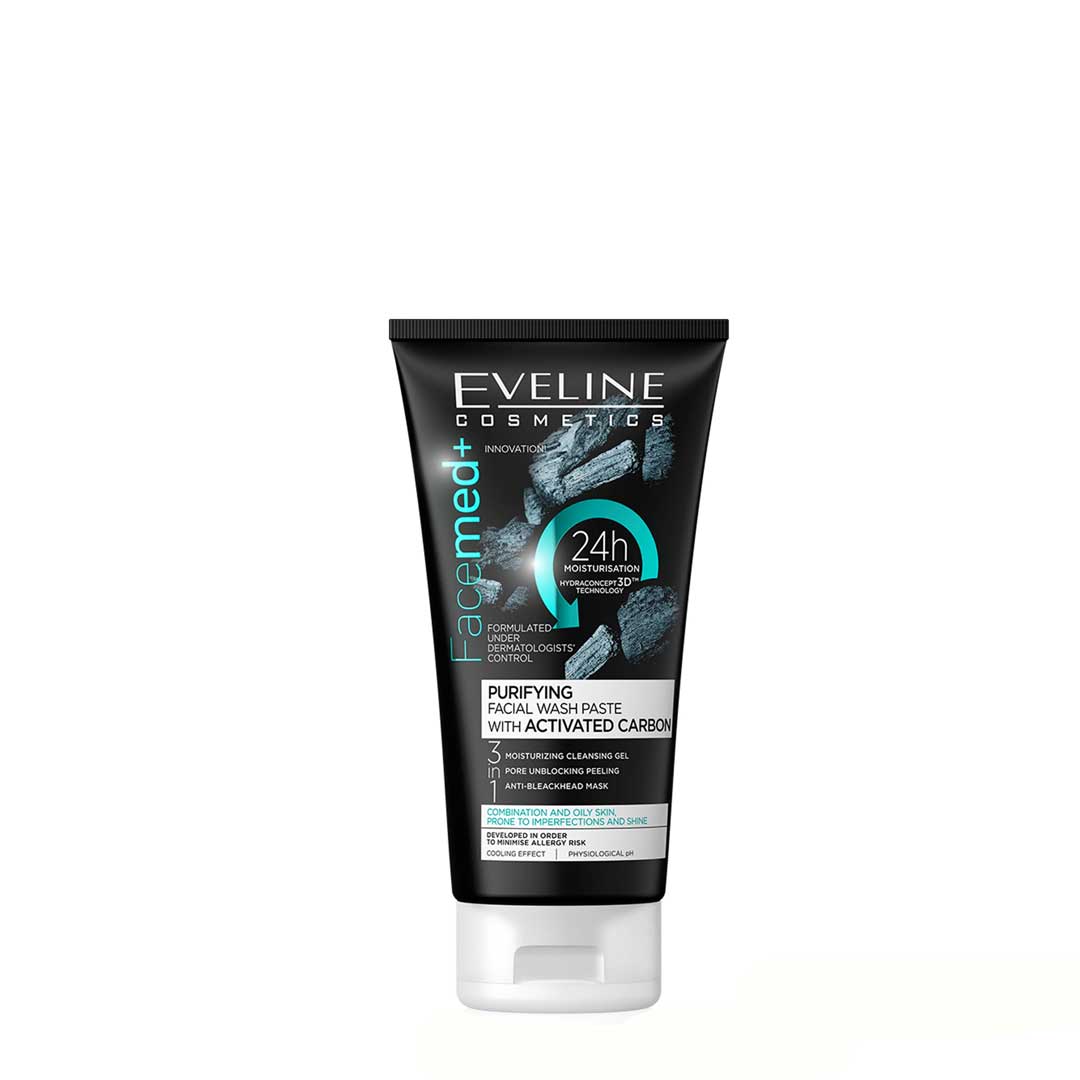 Eveline Facemed+ Purifying facial wash paste activated carbon pele oleosa