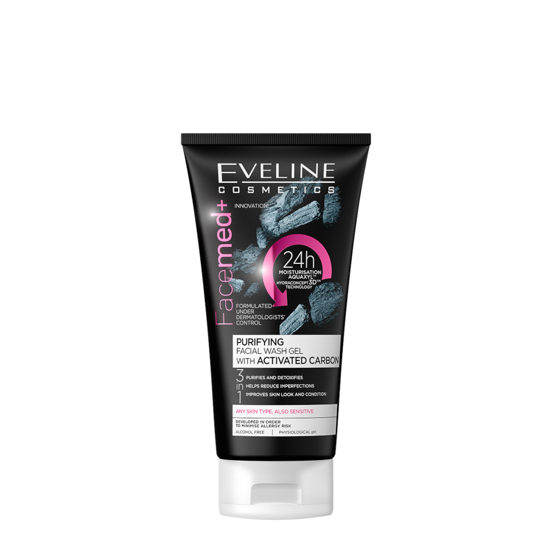 Eveline Facemed+ facial wash gel activated carbon cualquier piel