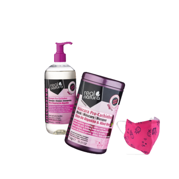 RN Kit Pro-Cachinhos rosa: Sh 500 ml + Mascara 1 kg + Máscara proteção infantil - rosa