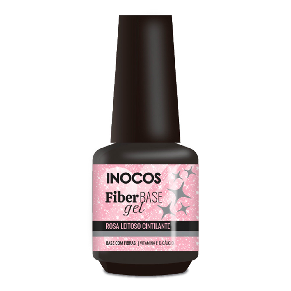 Inocos verniz fiber gel de unhas base rosa leitoso cintilante