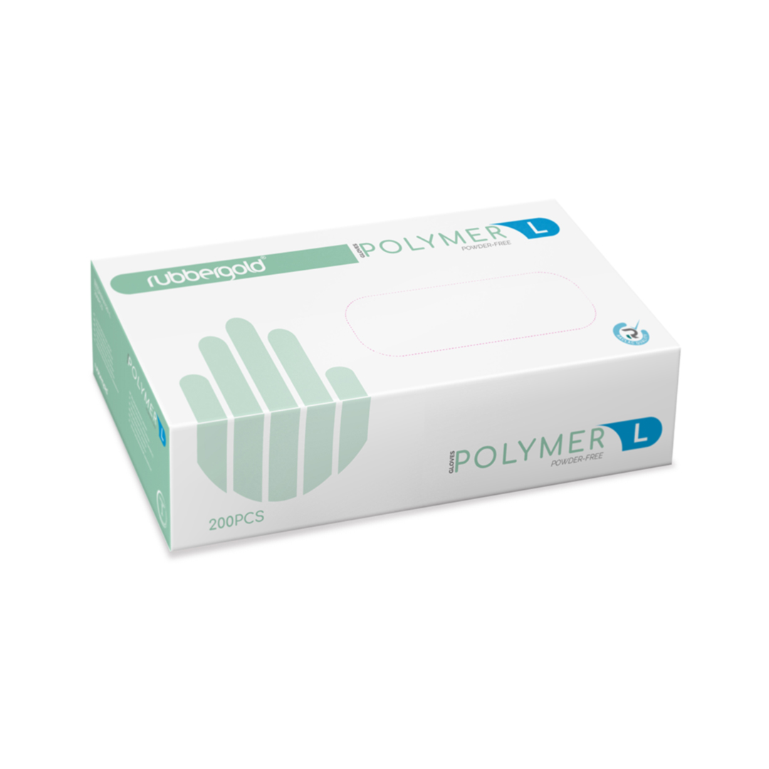 Rubbergold guantes de polymer sin polvo caja 200uni L