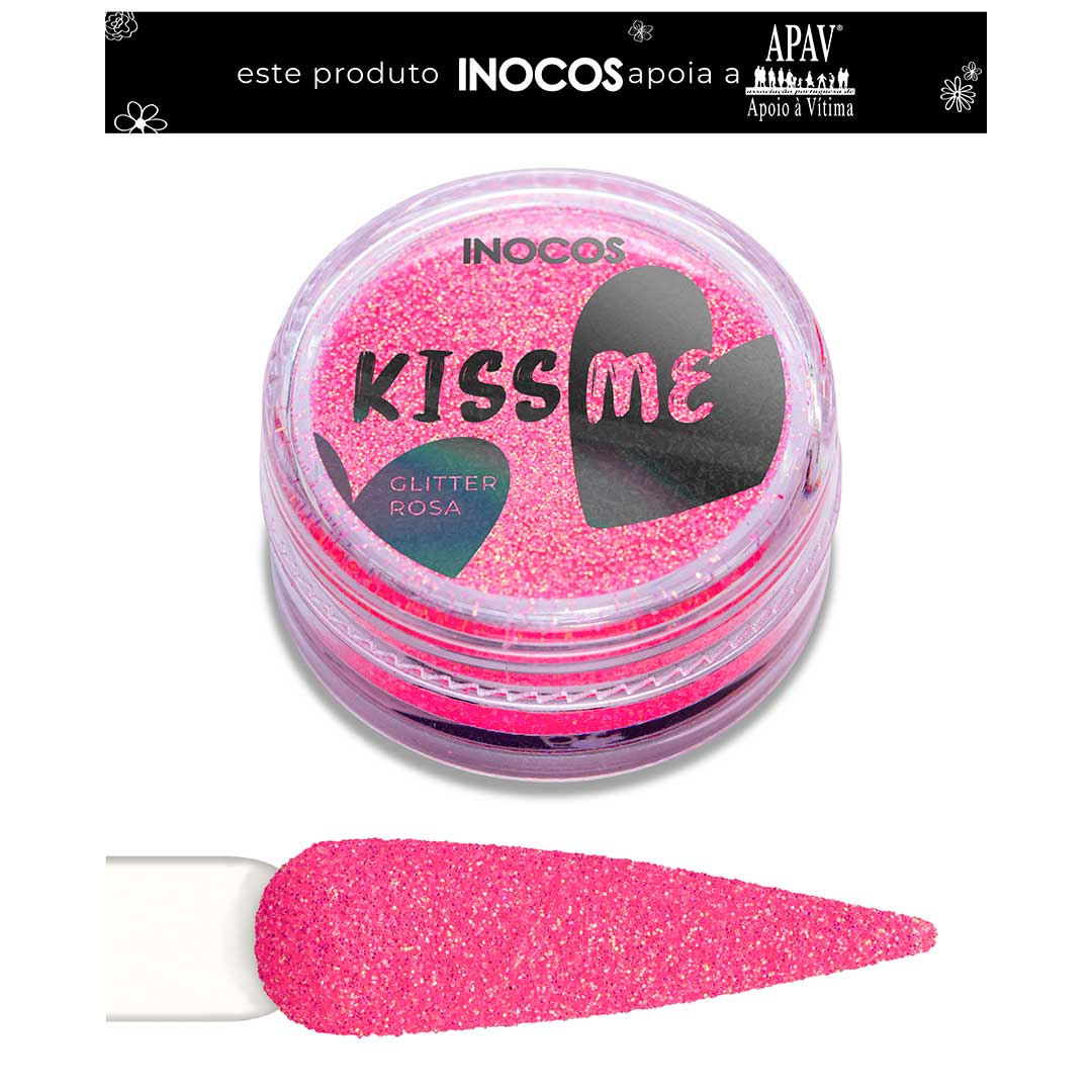 Inocos glitter para unhas pó Kiss Me rosa néon