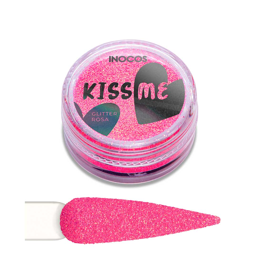 Inocos glitter para uñas polvo Kiss Me rosa néon
