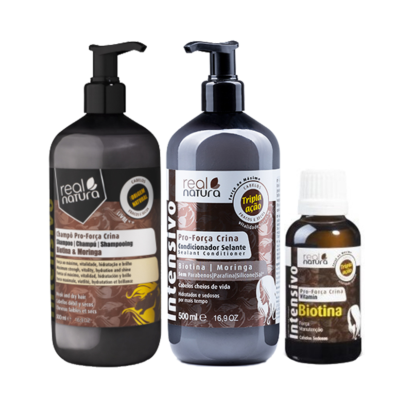 Real Natura Pro-Força Crina Sh 500 ml + Cond 500 ml + Vitamina