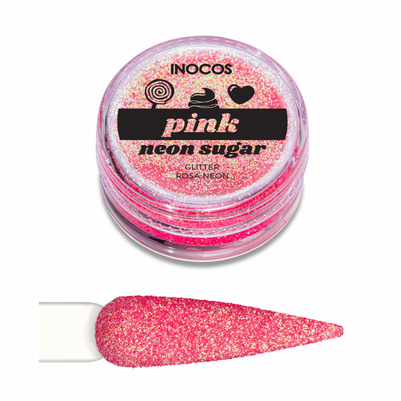 Inocos glitter para uñas polvo Neon Sugar rosa