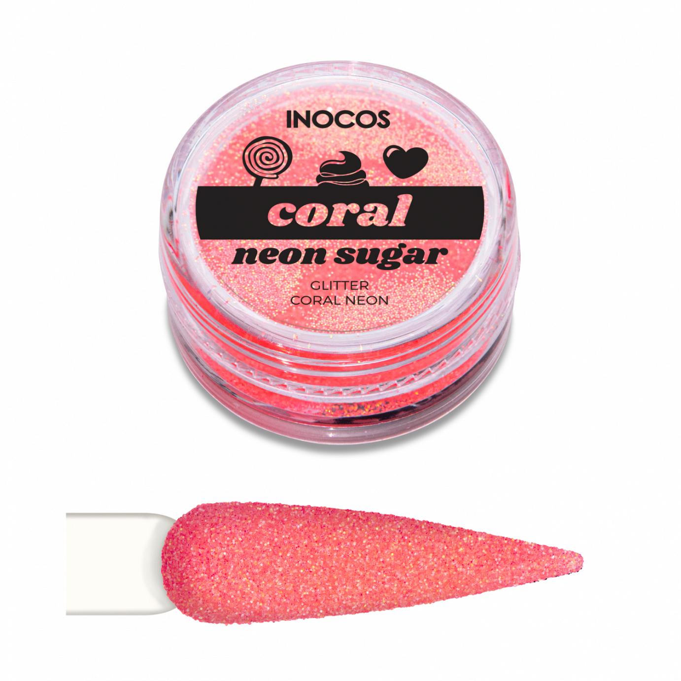 Inocos glitter para unhas pó Neon Sugar coral