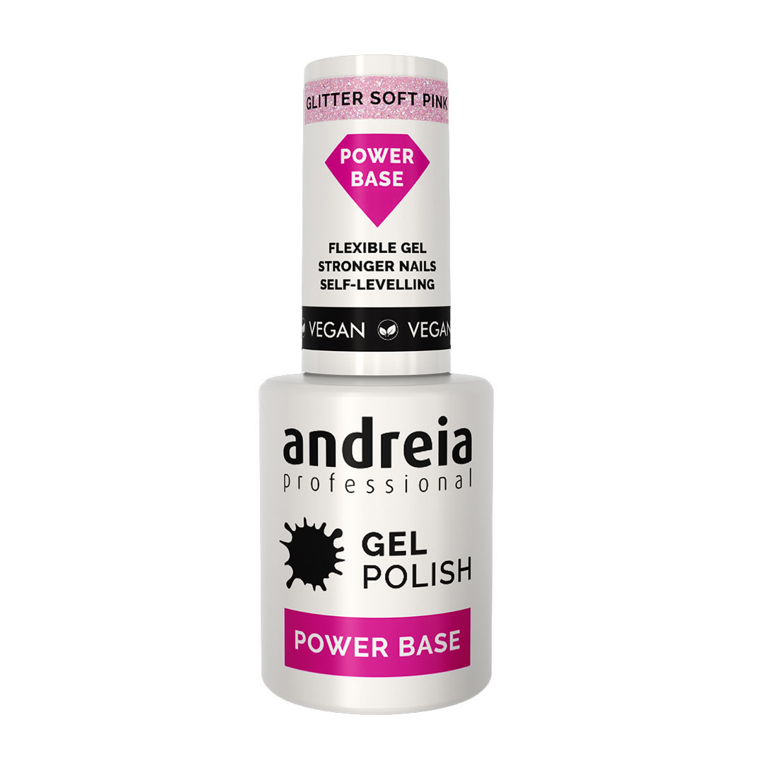 Andreia power base verniz gel glitter soft pink