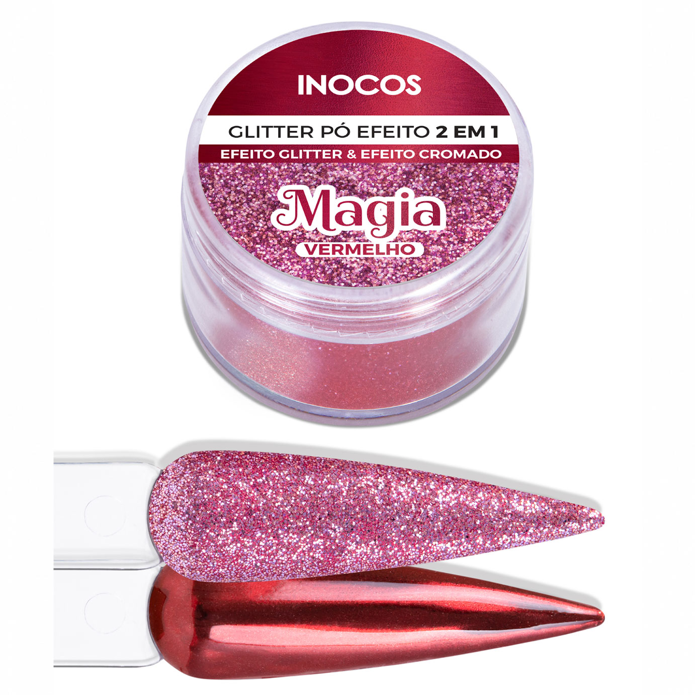 Inocos glitter para unhas pó Magia vermelho