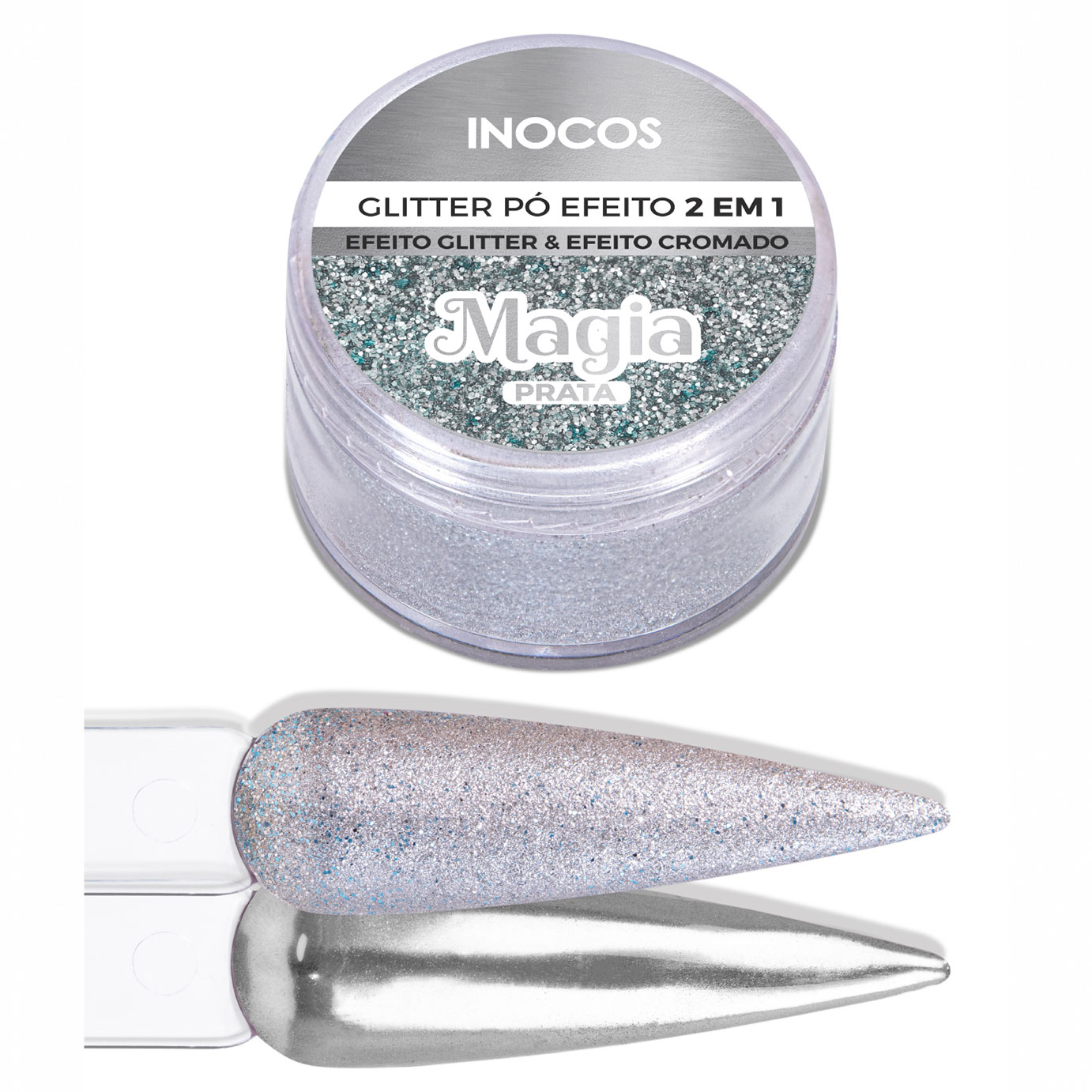 Inocos glitter para unhas pó Magia prata