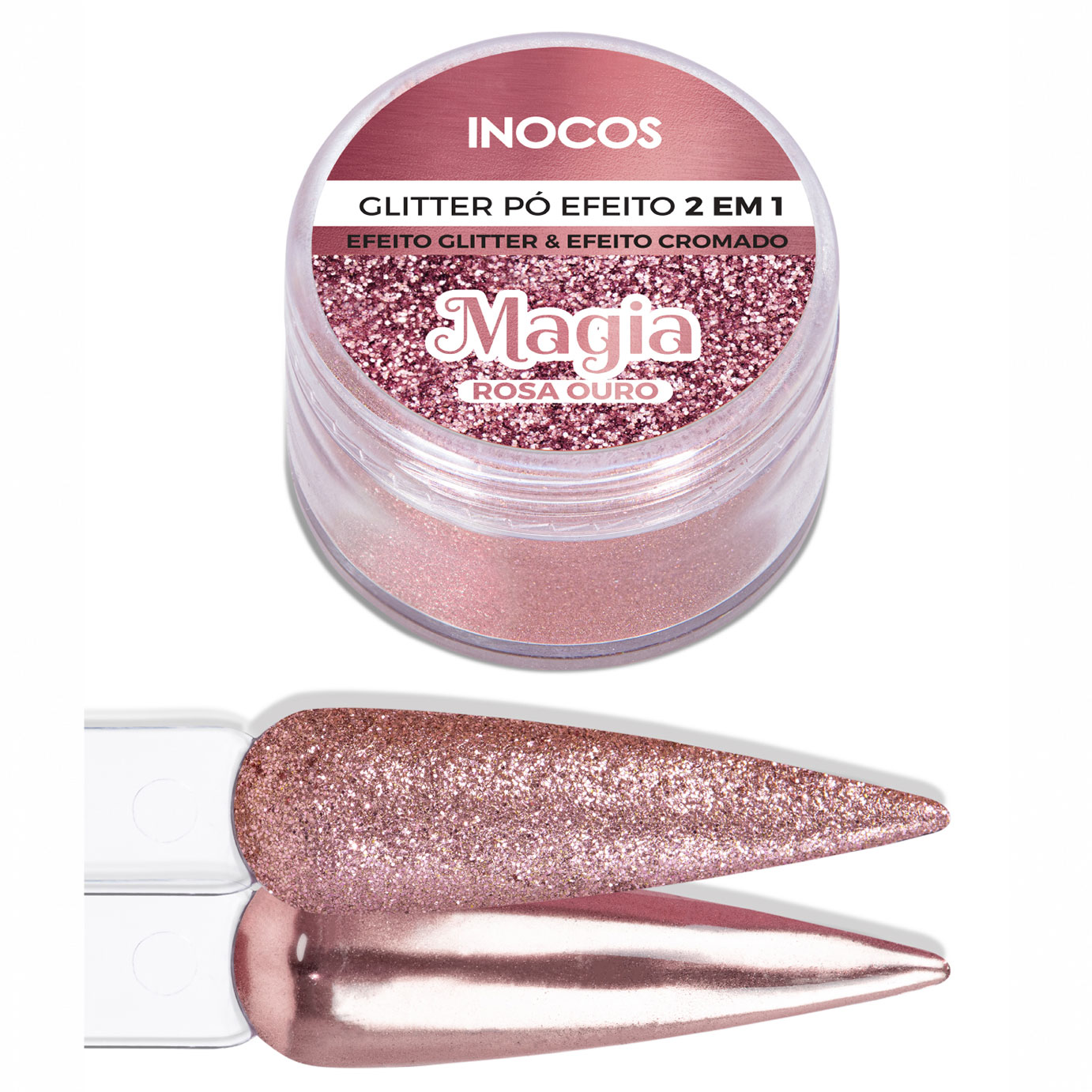 Inocos glitter para unhas pó Magia rosa ouro