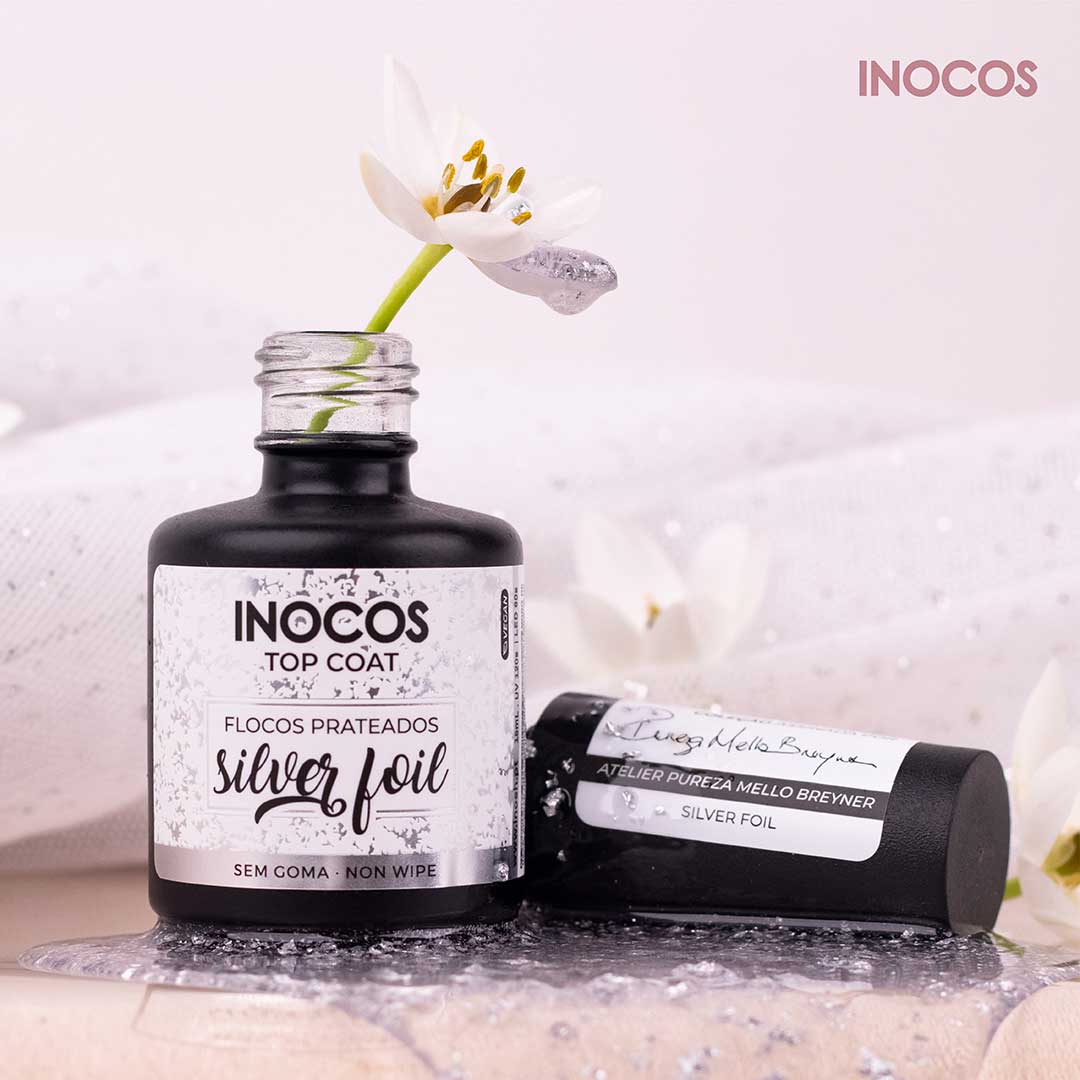 Inocos top coat silver foil flocos prateados