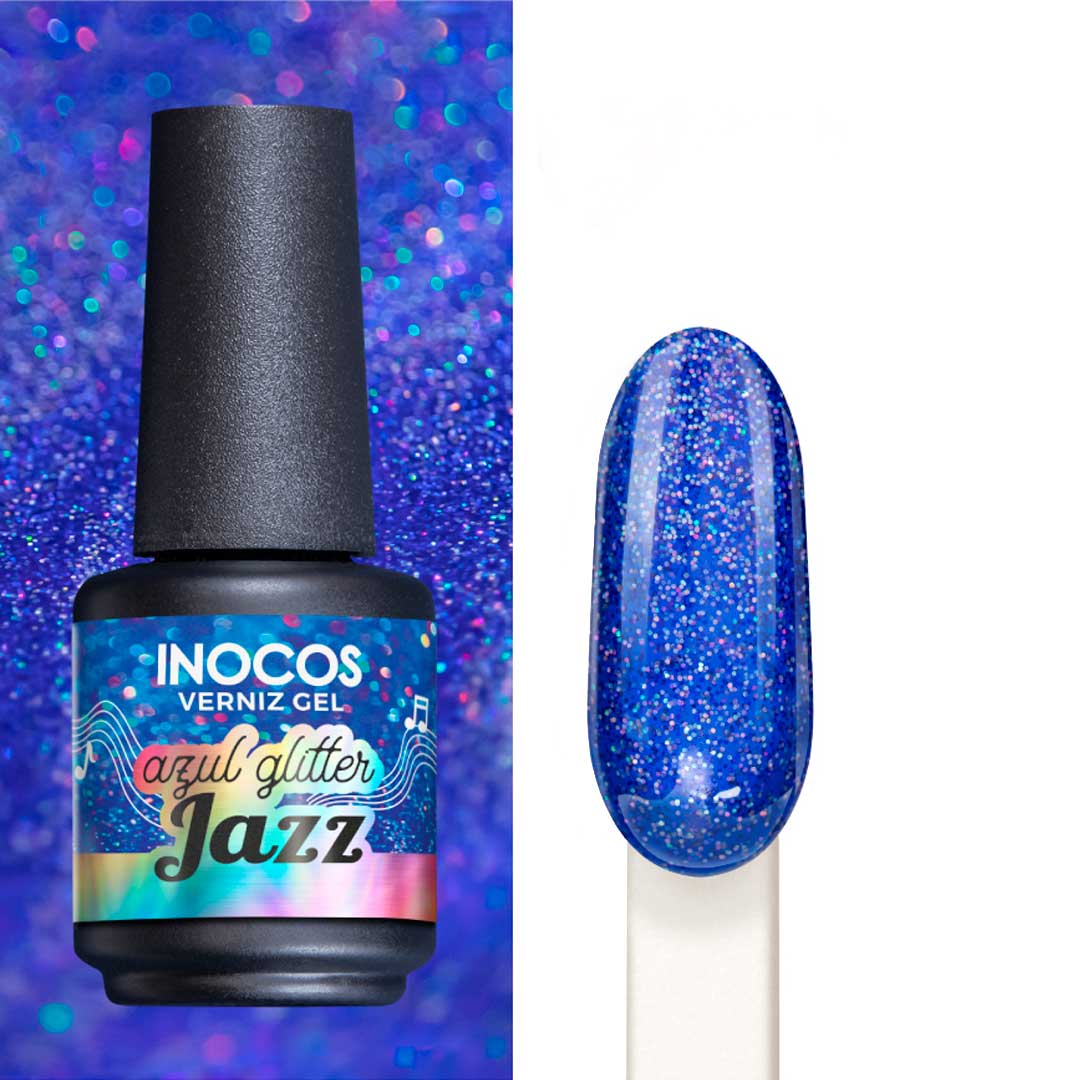 Inocos gel polish Festival de Verão blue glitter jazz