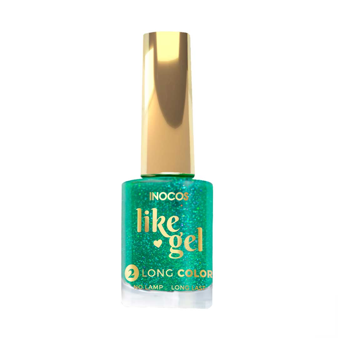 Inocos Like Gel esmalte de uñas efecto gel 151 verde glitter funk