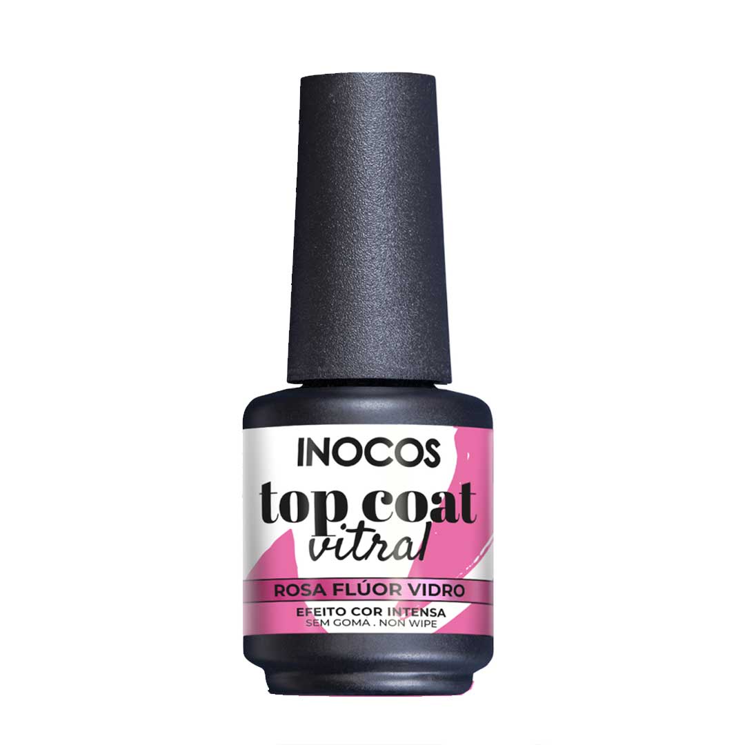 Inocos top coat vitral rosa flúor vidro