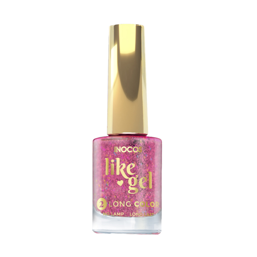 Inocos Like Gel verniz de unhas efeito gel 154 glitter mix rosa
