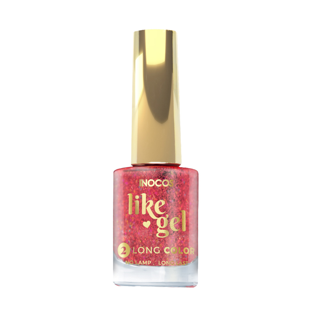 Inocos Like Gel esmalte de uñas efecto gel 157 glitter mix rojo