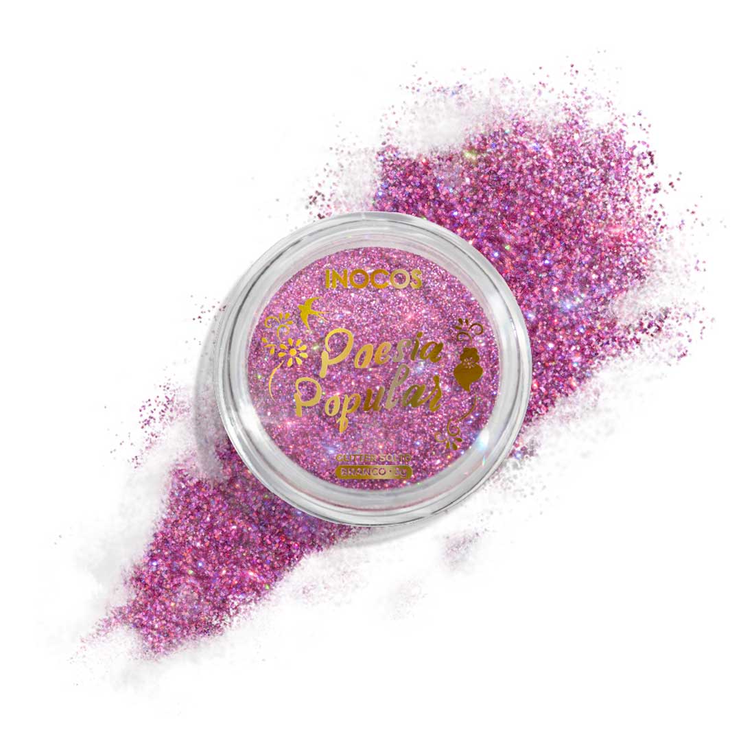 Inocos glitter solto 2 en 1 poesia popular rosa holográfico