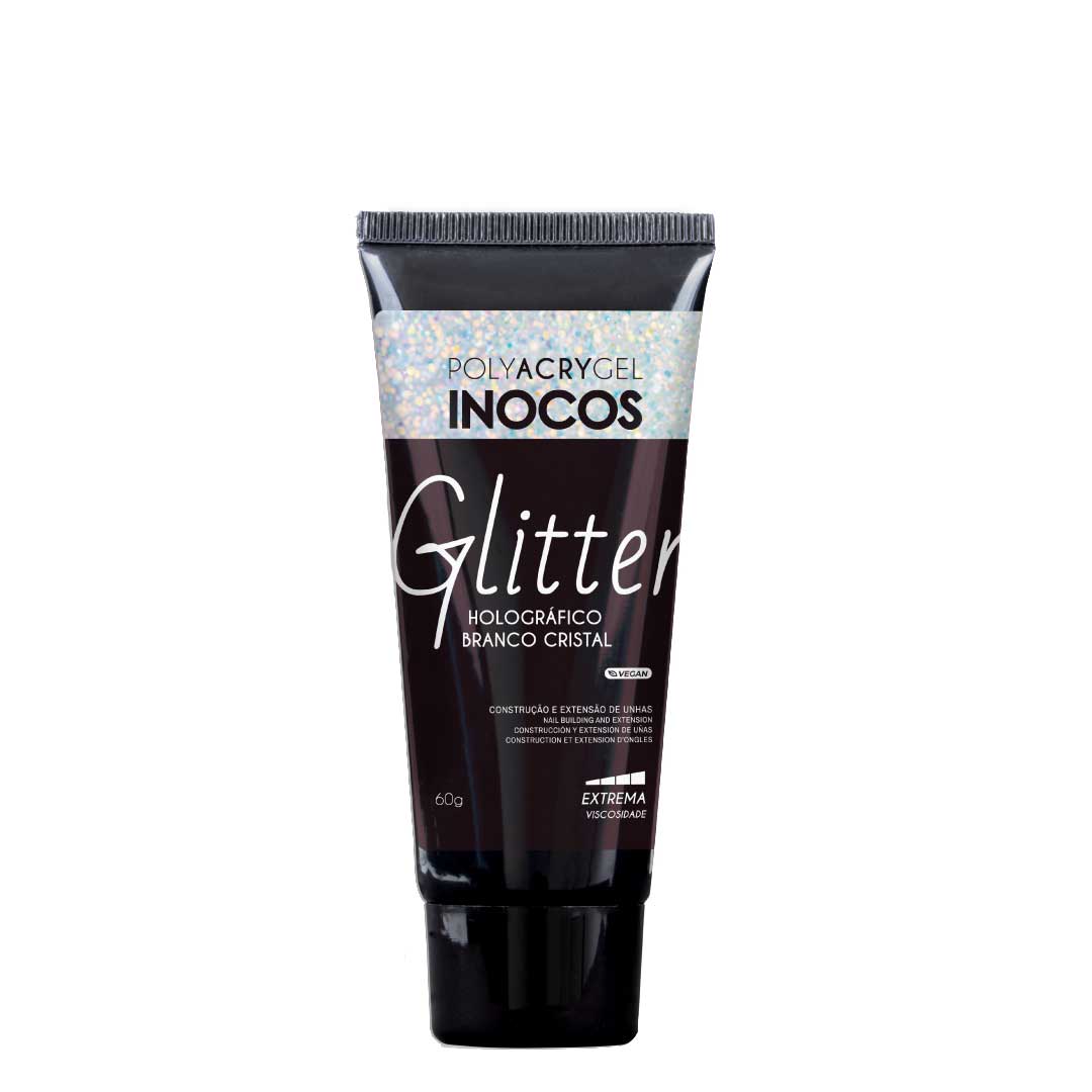 Inocos polyacrygel bisnaga holográfico branco cristal