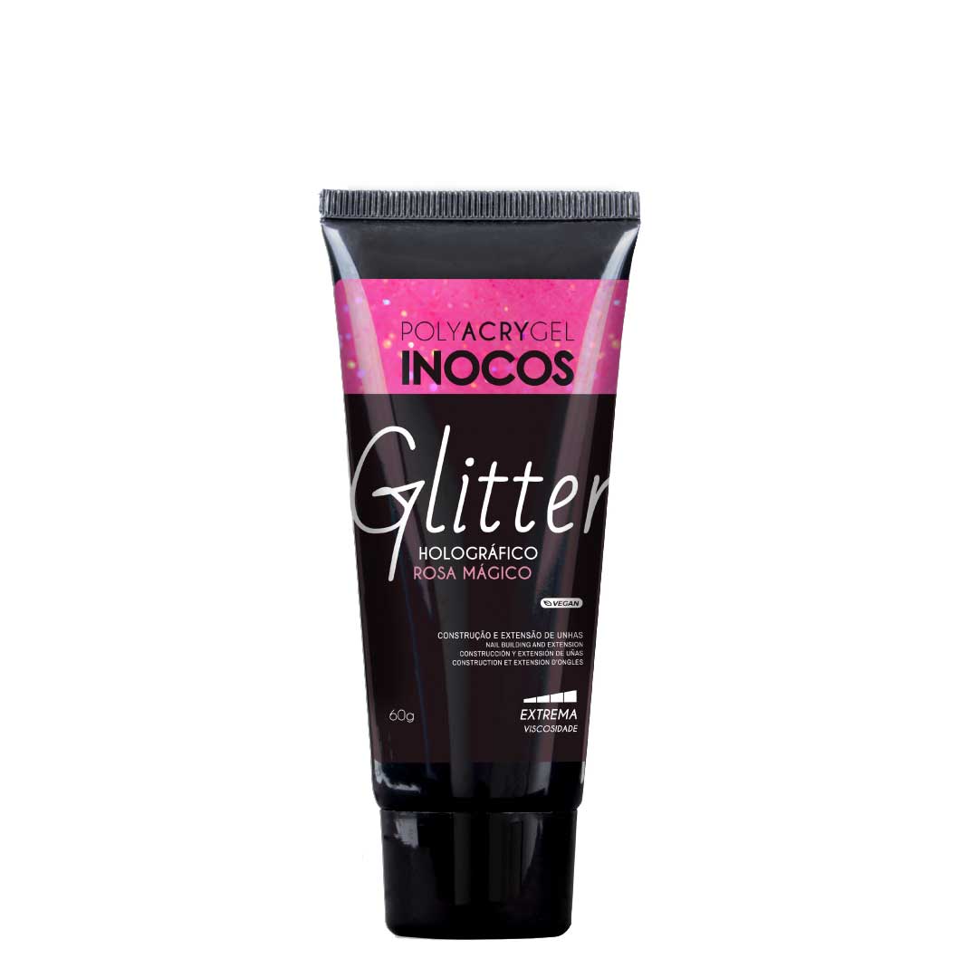 Inocos polyacrygel bisnaga holográfico rosa magica