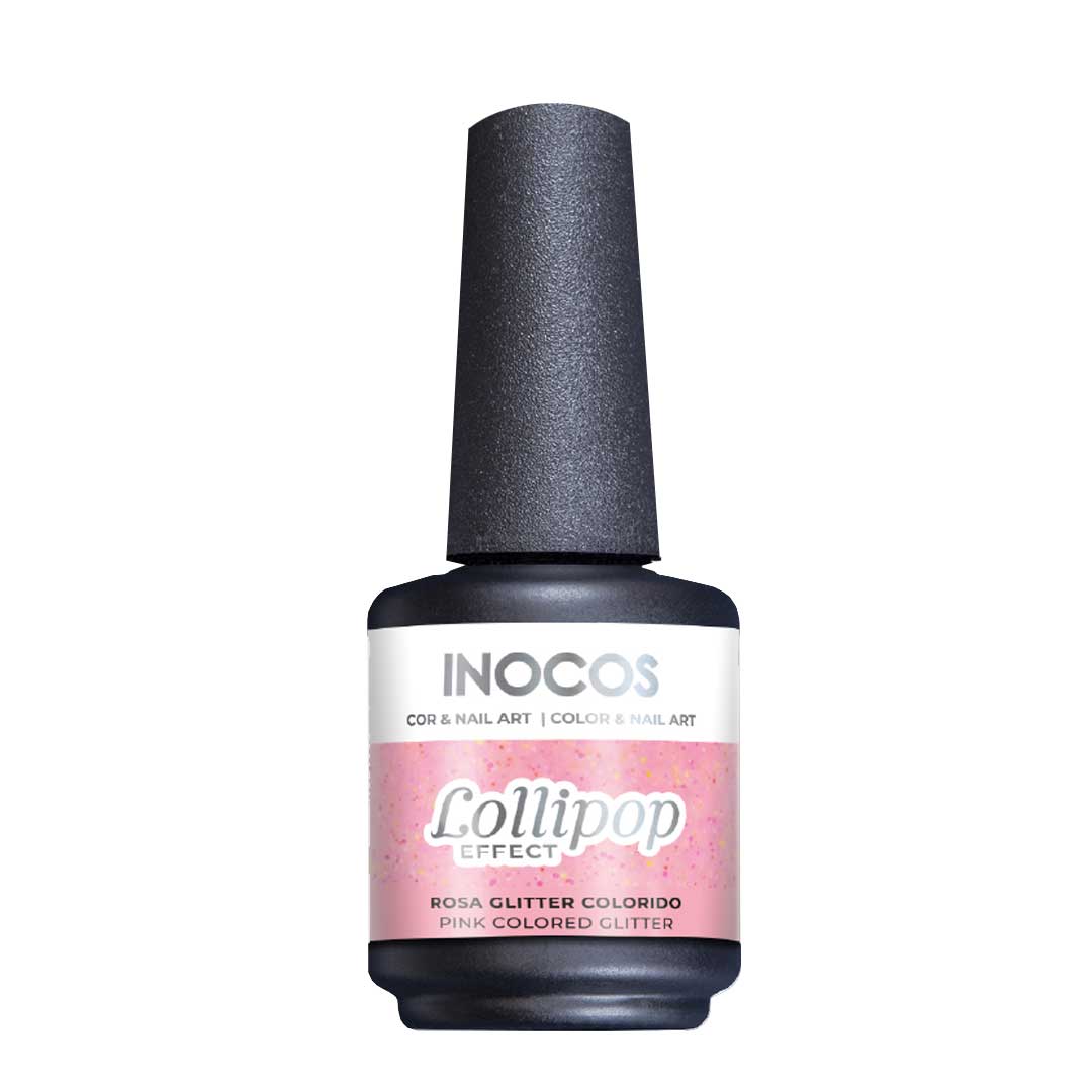 Inocos efeito lollipop rosa glitter colorido