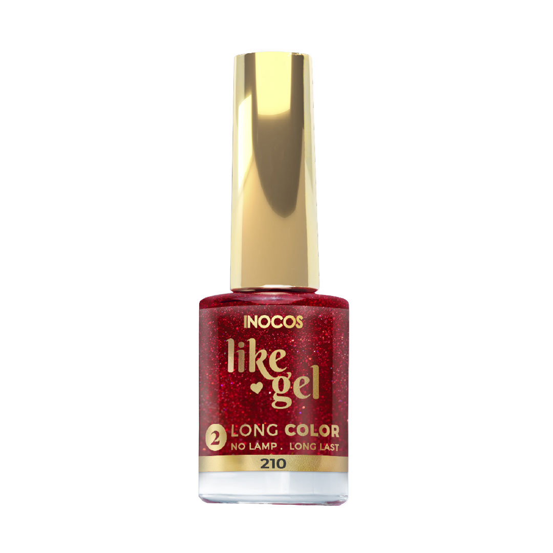 Inocos Like Gel verniz de unhas efeito gel dama de copas vermelho cristalizado 210