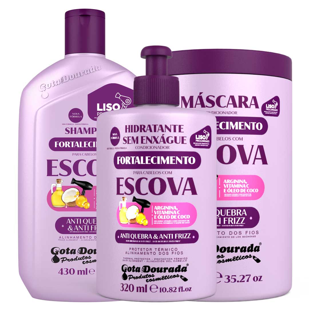 Gota Dourada Cabelo com Escova kit 3