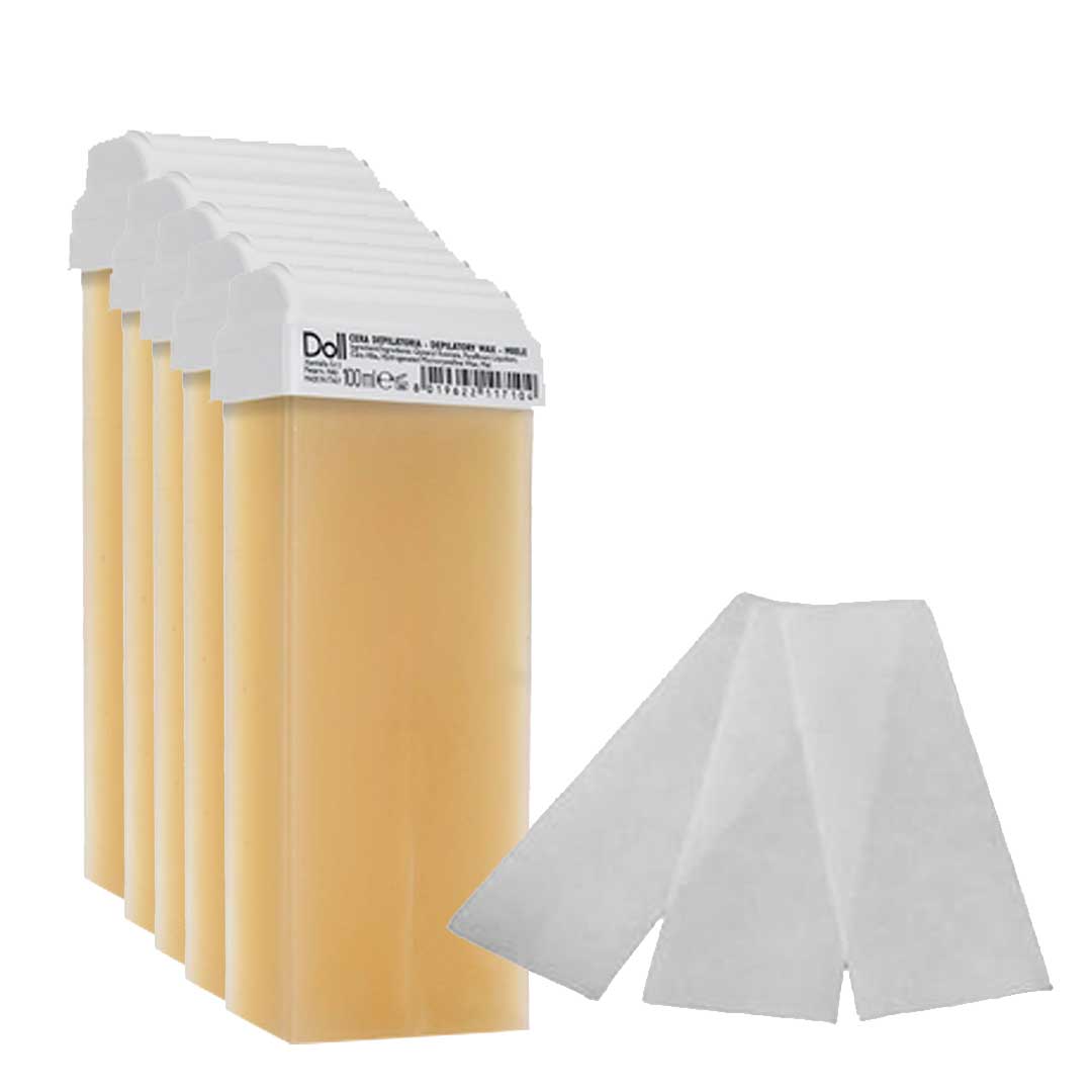 Doll pack 10 roll-on miel + 100 tiras depilatorias