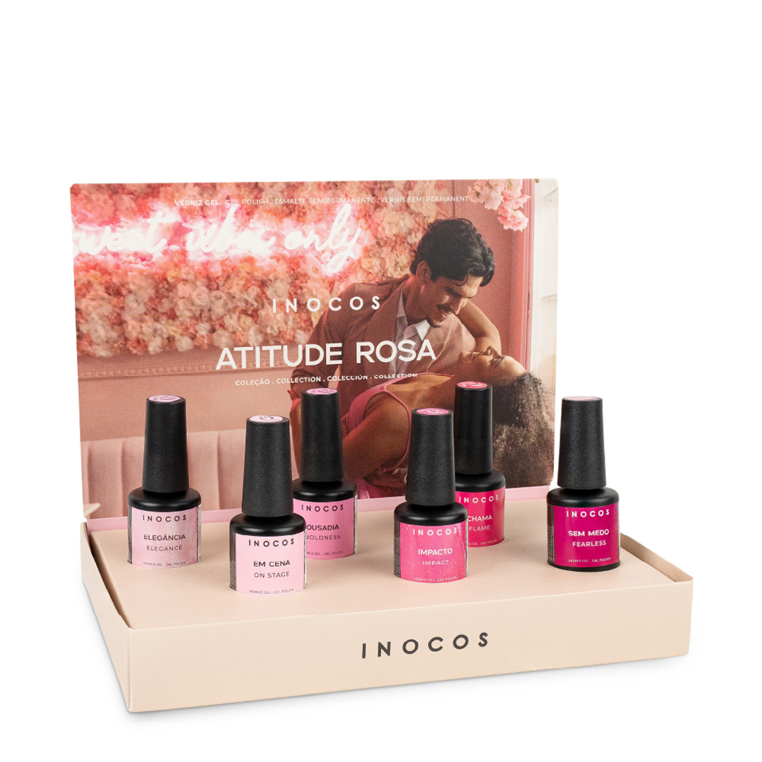 Inocos verniz gel coleção Atitude Rosa com expositor