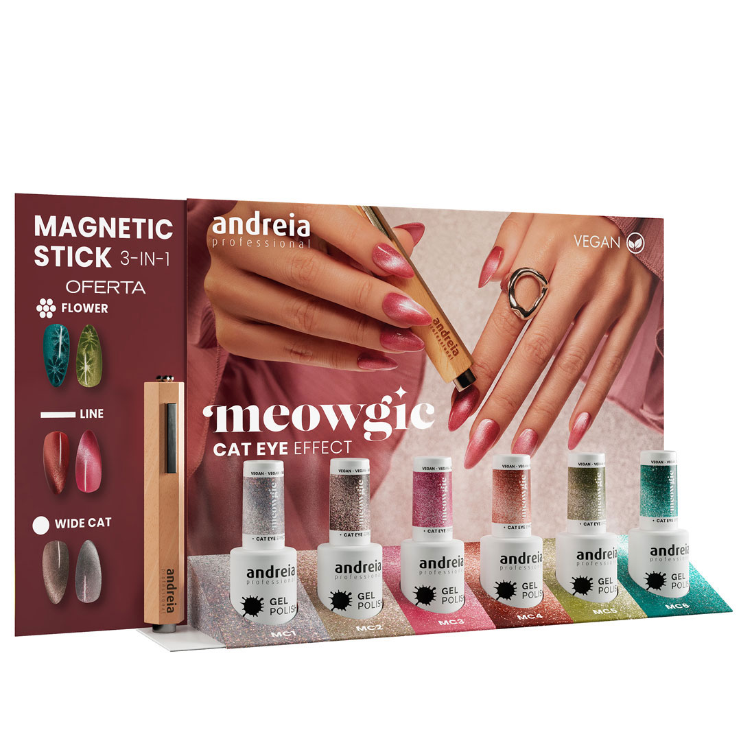 Andreia esmalte de uñas de gel coleción Meowgic Cat Eye Effect con expositor