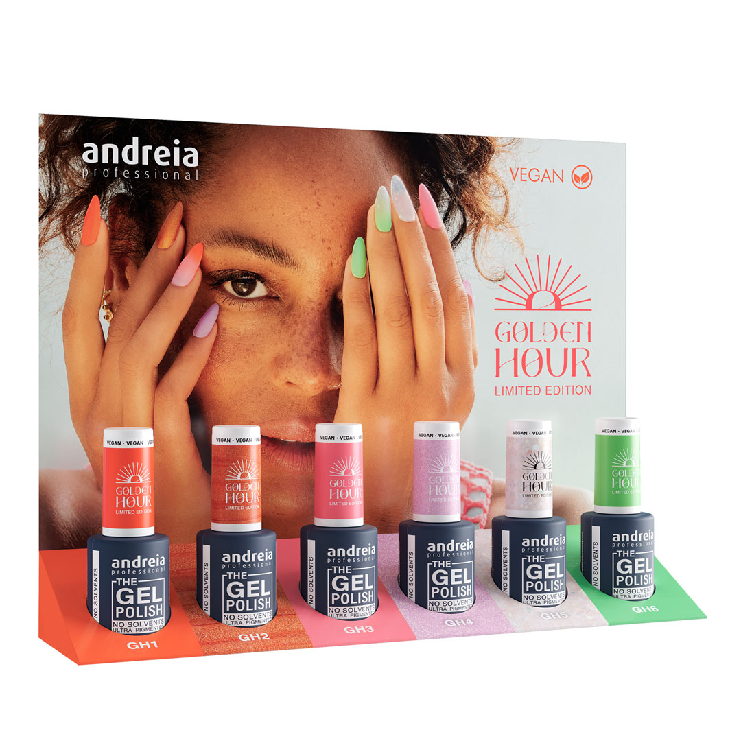 Andreia vernis à ongles gel collection Golden Hour avec exposant