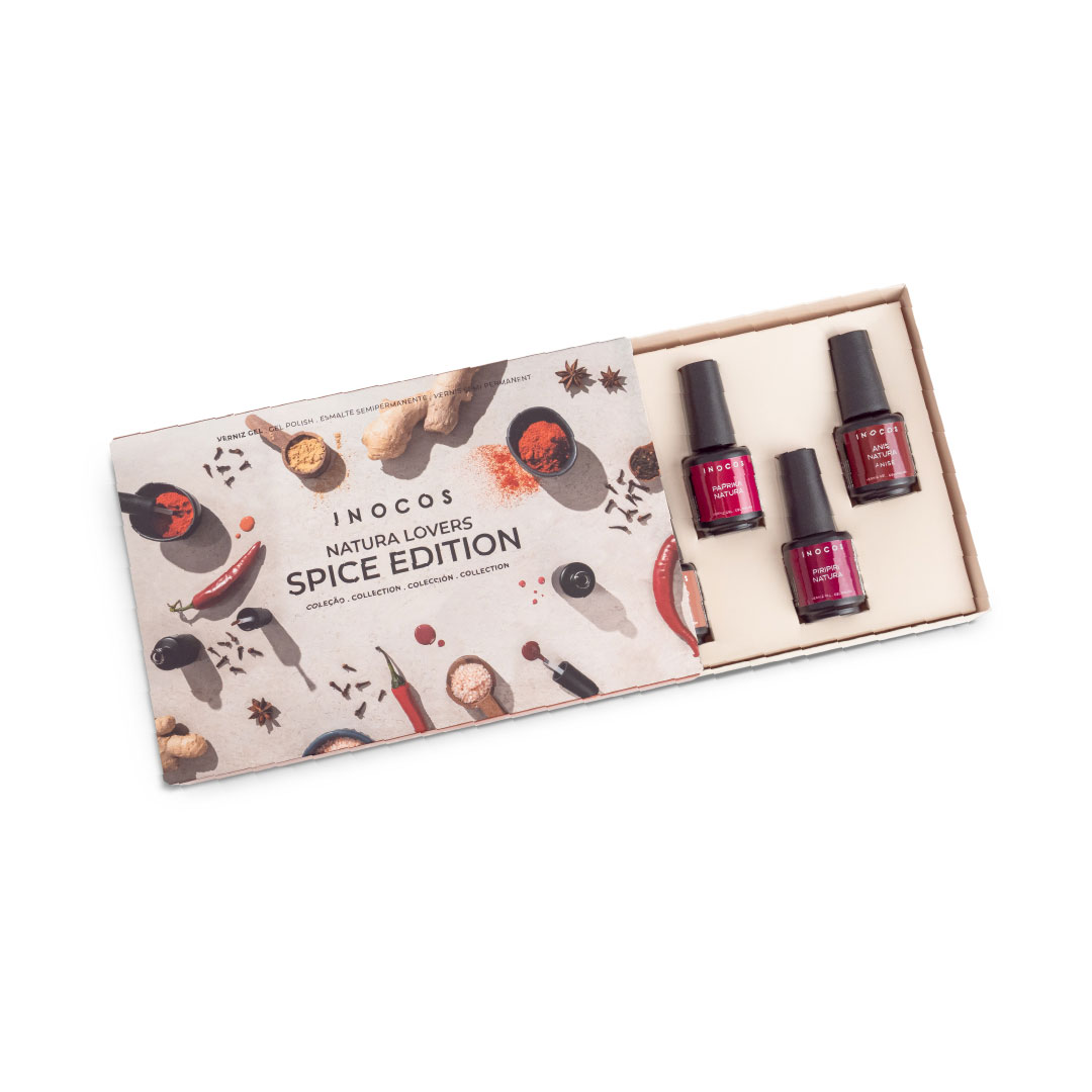 Inocos verniz gel coleção Natura Lovers Spice Edition com expositor