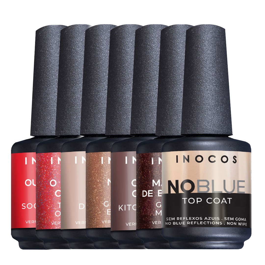 Inocos verniz gel coleção O Típico Natal com top coat noblue