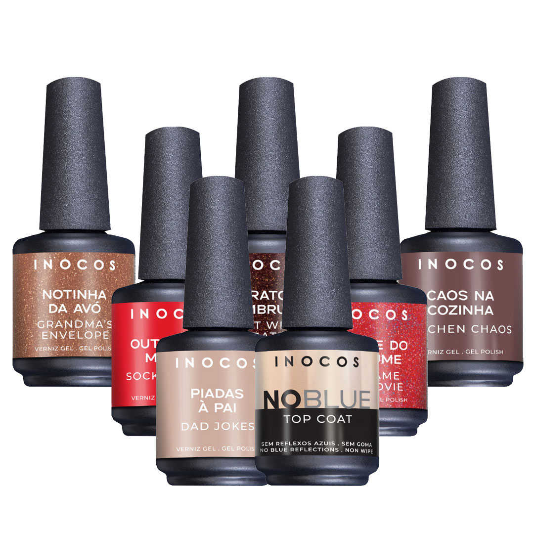 Inocos verniz gel coleção O Típico Natal avec top coat noblue