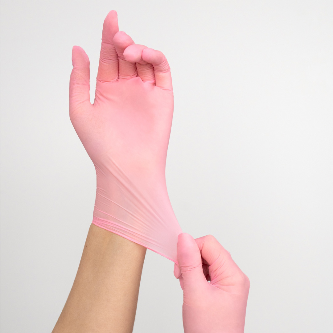 Inocos disposable nitrile gloves pink powder free box 100uni M