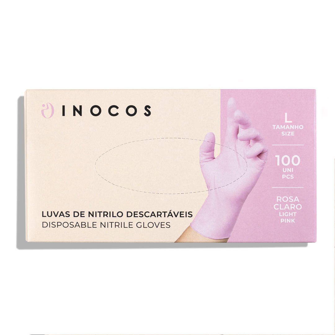 Inocos luvas de nitrilo descartáveis rosa sem pó caixa 100uni L