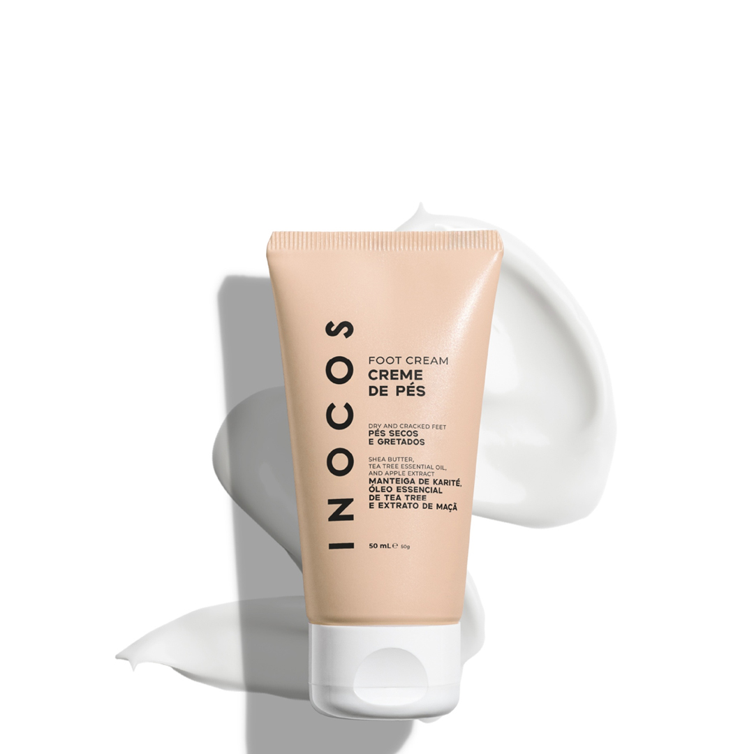 Inocos creme de pés manteiga de karité, tea tree e extrato de maçã