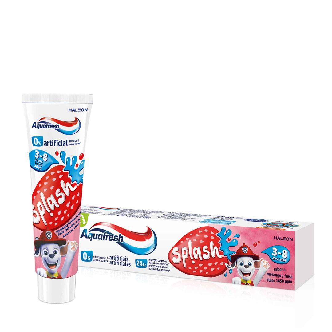 Aquafresh pasta de dentes criança splash morango 3 a 8 anos