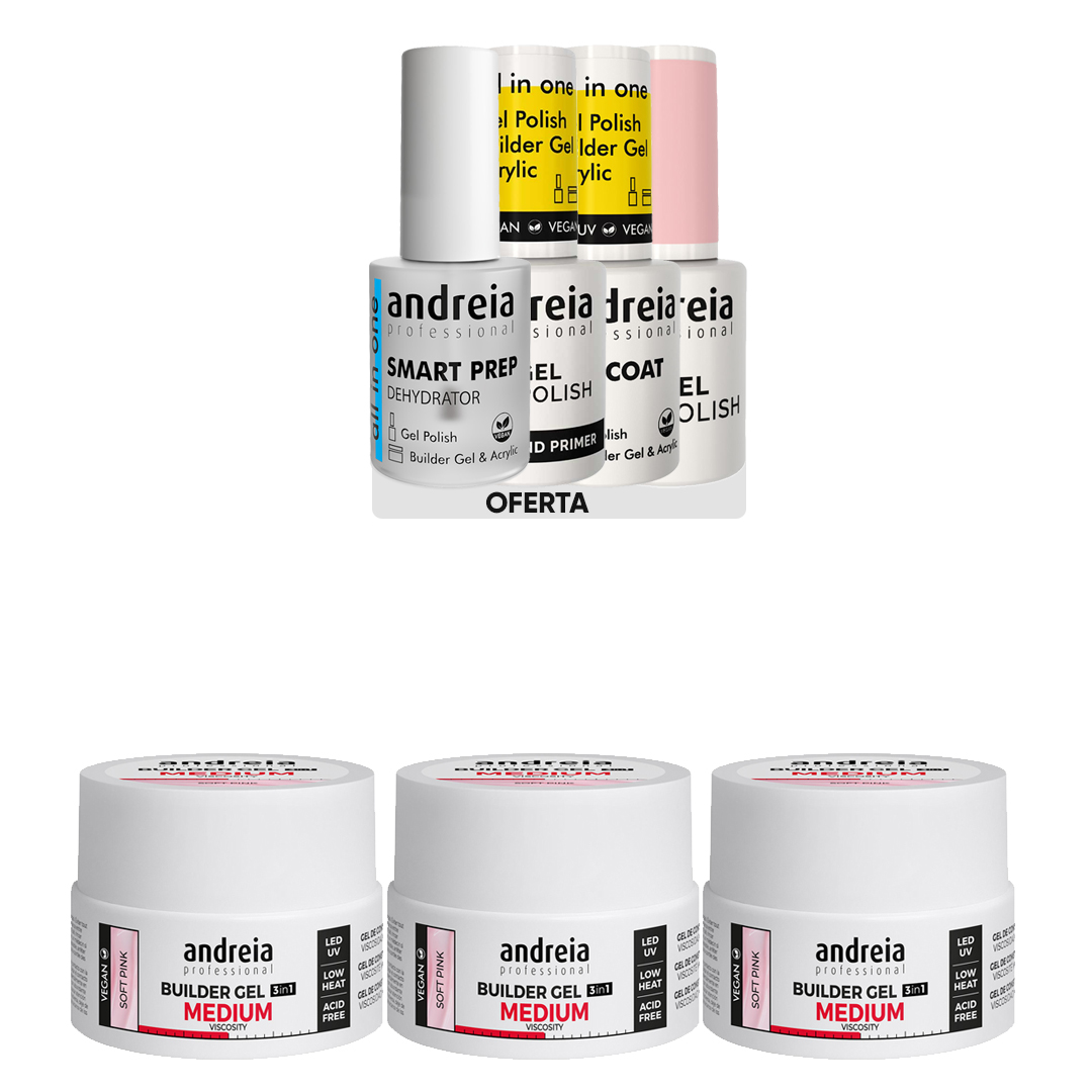 Andreia Gel de construction pour ongles à viscosité moyenne rose laiteux pack