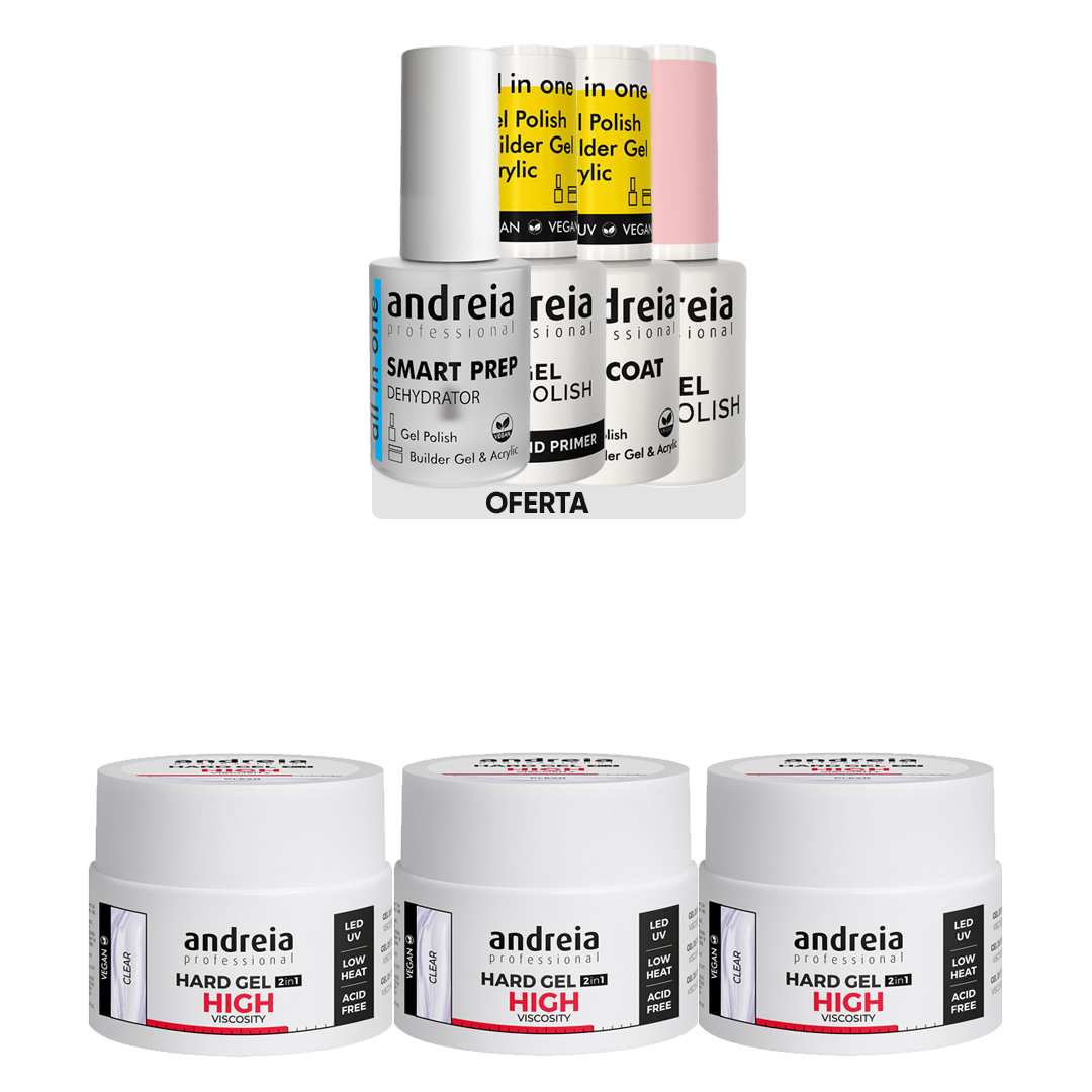 Andreia Hard Gel de construcción de uñas alta viscosidad transparente pack